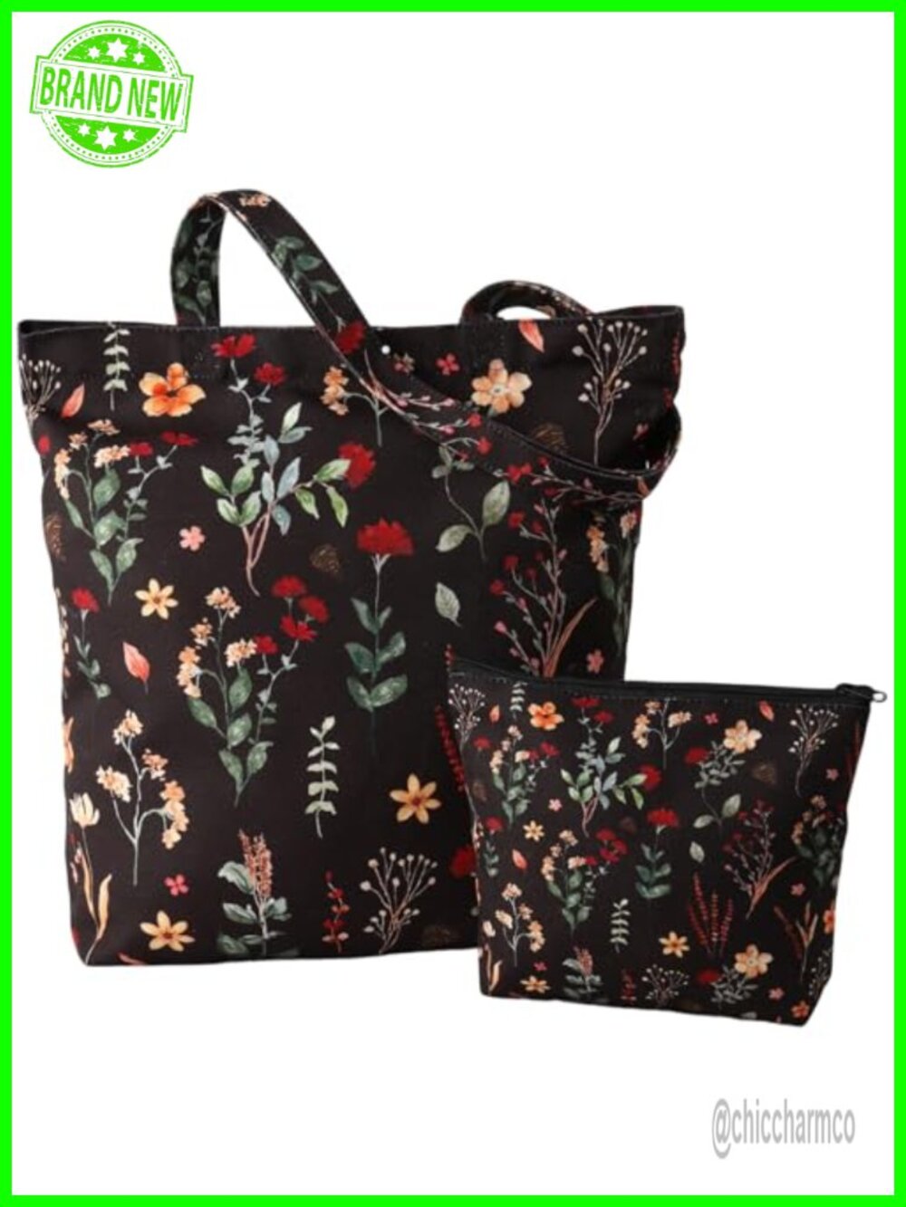 Reusable Polyester Tote Bag Set with Makeup Bag Inner Pocket